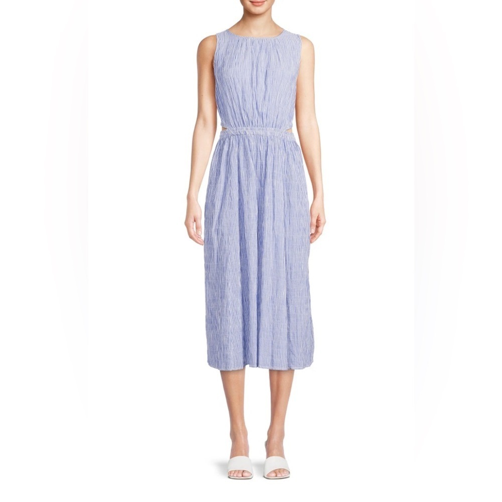 🍂 beachlunchlounge Pale Blue Stripe Sleeveless Midi Sundress NWOT